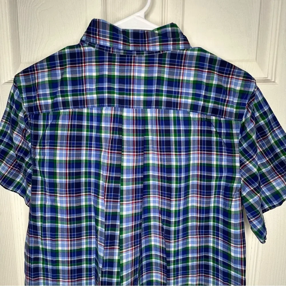 Ralph Lauren Button Down Short Sleeve Blue Plaid Boys Preppy Casual Shirt Sz XL